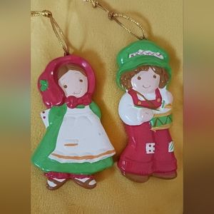 Him Her Strawberry Shortcake Christmas Tree Ornaments 1980’s Plastic Vtg Figures